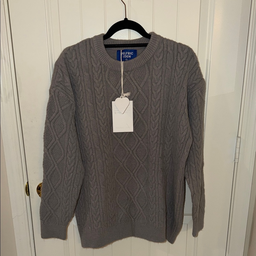 Aelfric Eden Oversized Charcoal Cable Knit Crewneck Sweater